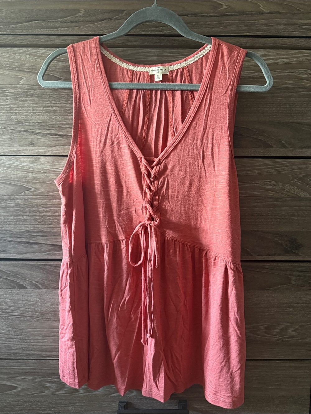 Lace-Up Peplum Tank Top - Coral Pink